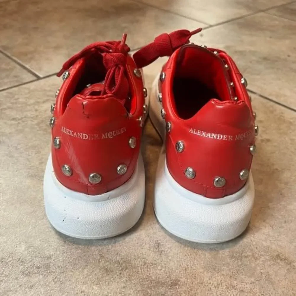 Alexander McQueen Studded Oversized Sneaker Flame Red Leather Size 40/7